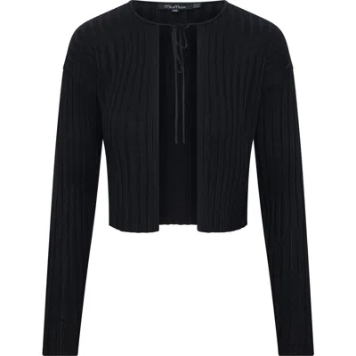 Miumax Cropped Tie Front Open Knit Cardigan In Black