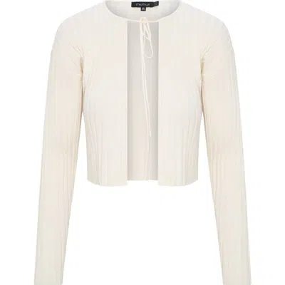 Miumax Cropped Tie Front Open Knit Cardigan In White
