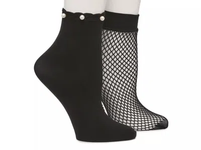 Mix No 6 Mix No. 6 Fishnet Pearl Ankle Socks 2 Pack In Black