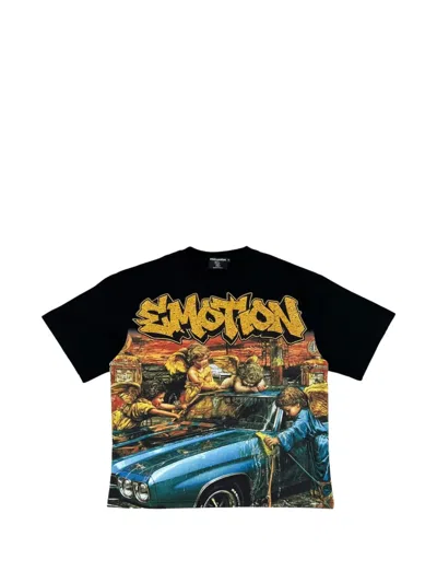 Mixed Emotion Angel Wash Graphic-print T-shirt In Black