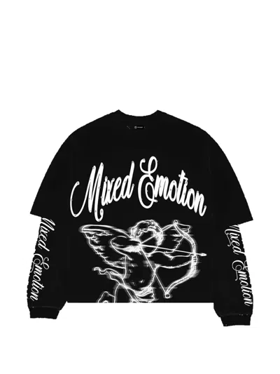 Mixed Emotion Blur Logo-print Layered T-shirt In Black