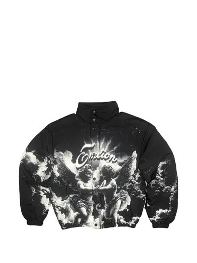 Mixed Emotion Cloud Cherub-print Puffer Jacket In 블랙