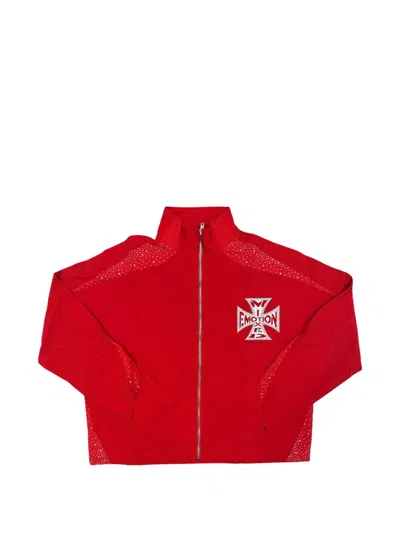 Mixed Emotion Crystal-embellished Logo-print Jacket In Red