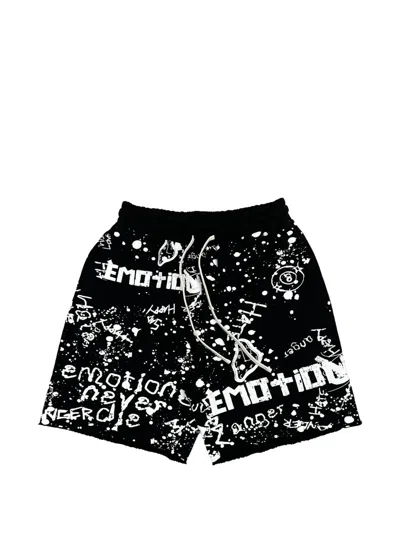 Mixed Emotion Graffiti-print Drawstring-fastening Track Shorts In Black