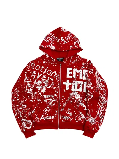 Mixed Emotion Graffiti-print Zip-up Hoodie In Red