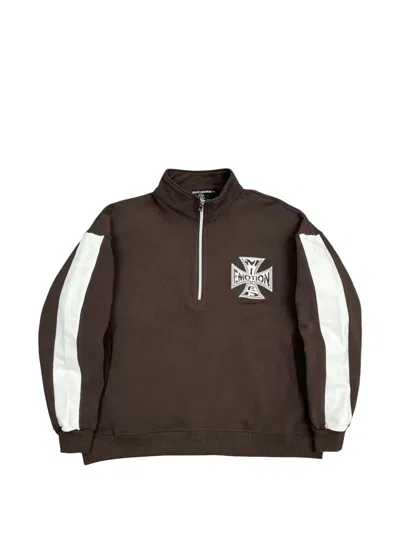 Mixed Emotion Logo-print Quarter-zip Sweater In Brown