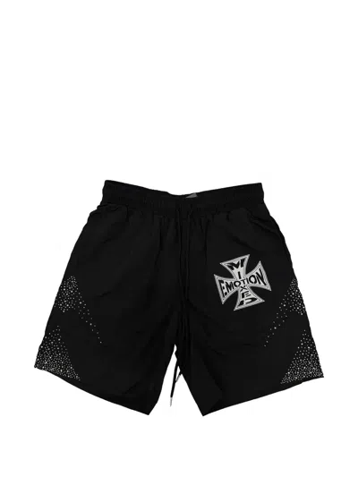 Mixed Emotion Logo-print Rhinestone-embellished Shorts In Black