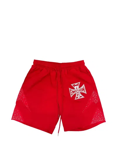 Mixed Emotion Logo-print Rhinestone-embellished Shorts In Red