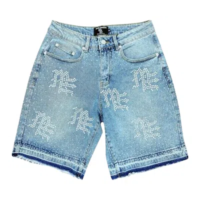 Pre-owned Mixed Emotion Me Rhinestone Denim Shorts 'blue' | Men's Size 30