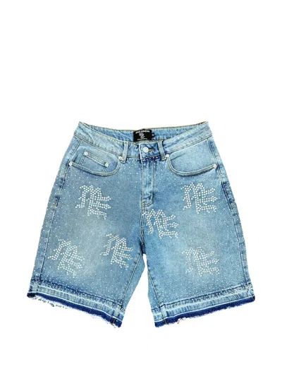 Mixed Emotion Me Rhinestone-embellished Denim Shorts In Blue