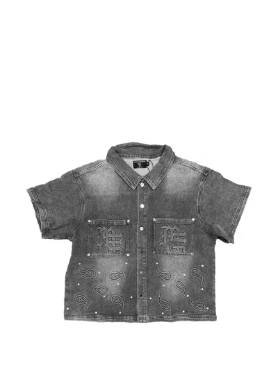 Mixed Emotion Paisley-print Denim Shirt In Grey