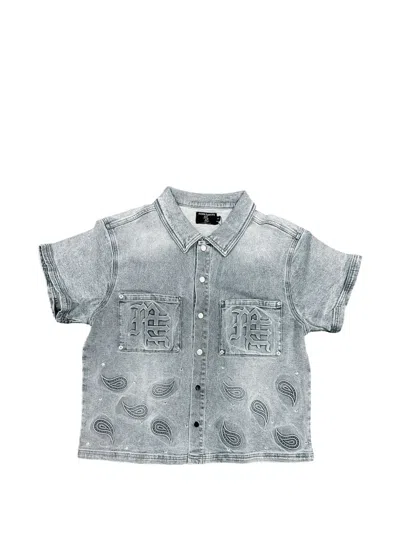 Mixed Emotion Paisley-print Short-sleeve Shirt In Grey