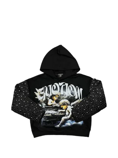 Mixed Emotion Rhinestone-embellished Graphic-print Hoodie In Black