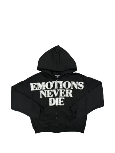 Mixed Emotion Rhinestone-embellished Zip-up Hoodie In Black