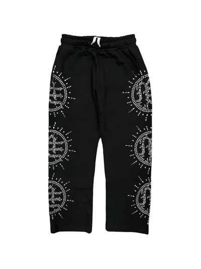 Mixed Emotion Rhinestone-embellishment Track Pants In Black