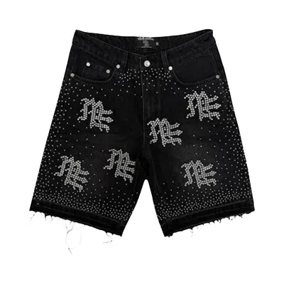 Pre-owned Mixed Emotion S Me Rhinestone Denim Shorts 'black' | Men's Size 34