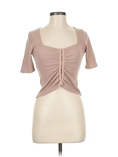 Pre-owned Mixed Threads Short Sleeve Top Tan Sweetheart Neckline Tops In Brown