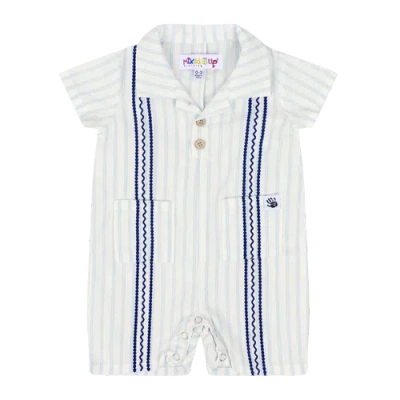 Mixed Up Clothing Kids'  Bordado Baby Romper In Blue/white Stripes
