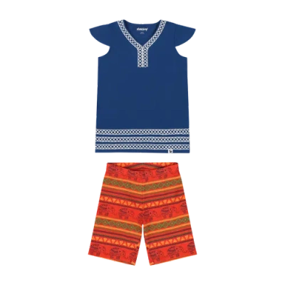 Mixed Up Clothing Kids'  Girls Burda Tunic & Short Set In Sodalite Blue/jacquard Stripe