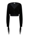 Mixik Woman Cardigan Black Size M Cashmere, Soft Leather In Black