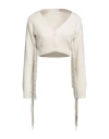 Mixik Woman Cardigan Cream Size M Cashmere, Soft Leather In White