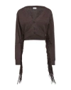Mixik Woman Cardigan Dark Brown Size M Cashmere, Soft Leather
