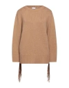 Mixik Woman Sweater Camel Size M Cashmere, Soft Leather In Beige
