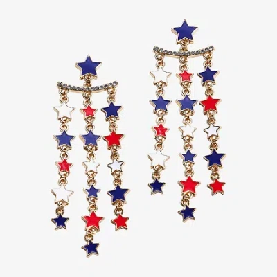 Mixit 4th Of July Fringe Womens Star Chandelier Earrings In Multi