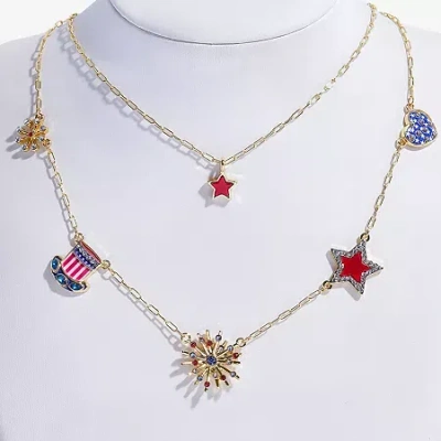 Mixit 4th Of July Layered Charm Womens 18 Inch Strand Necklace In Gold