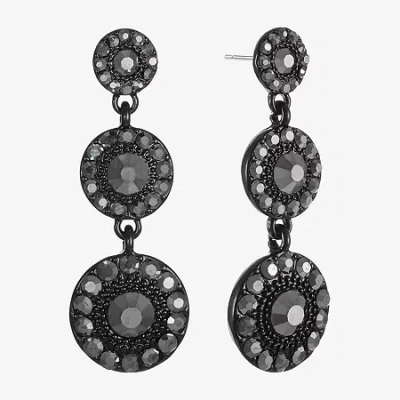 Mixit Black Womens Gray Glass Round Hypoallergenic Drop Earrings