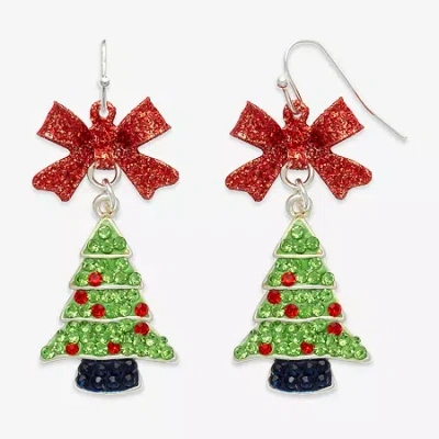 Mixit Bow And Christmas Tree Womens Multi Color Cubic Zirconia Drop Earrings