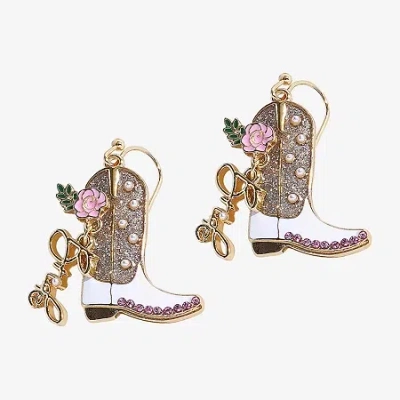 Mixit Bride Cowboy Boot Womens Flower Drop Earrings In Gold