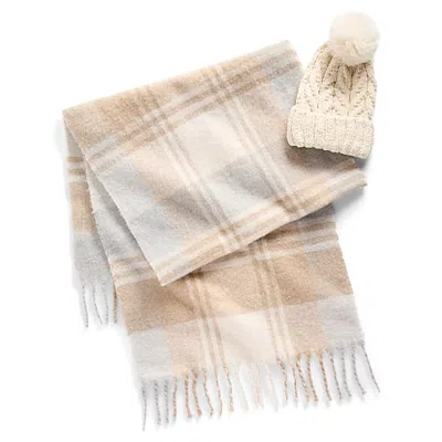 Mixit Chenille Beanie Plaid Muffler 1 Pair Cold Weather Set In Beige