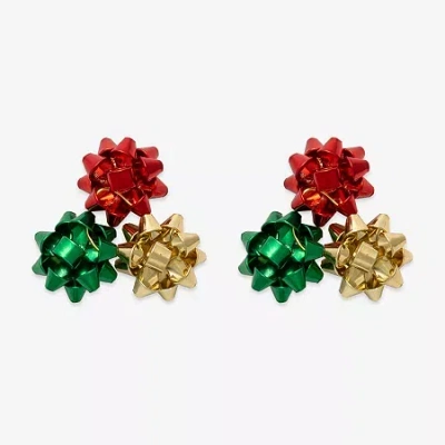 Mixit Christmas Bow Cluster Stainless Steel 24.8mm Stud Earrings In Multi