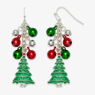 Mixit Christmas Tree & Bells Womens Drop Earrings In Green
