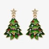 Mixit Christmas Tree Womens Multi Color Glass Stainless Steel Drop Earrings In Multi