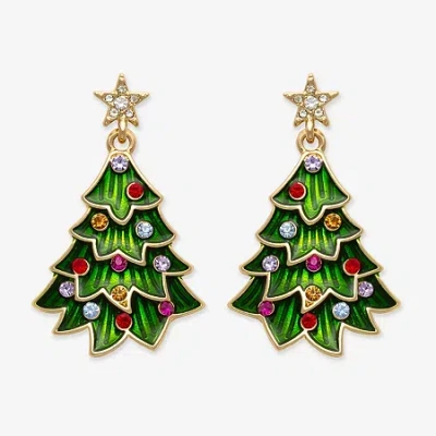 Mixit Christmas Tree Womens Multi Color Glass Stainless Steel Drop Earrings