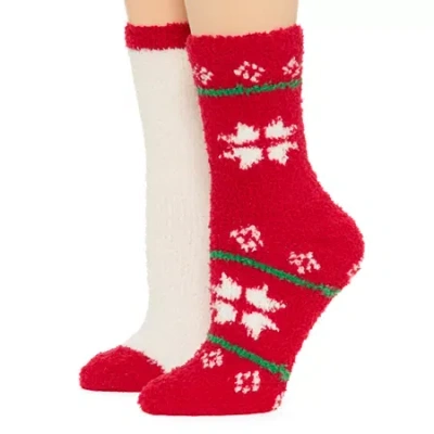 Mixit Cozy Womens 2 Pair Crew Socks In Red