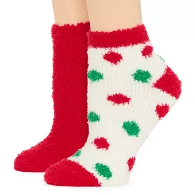 Mixit Cozy Womens 2 Pair Low Cut Socks In Red