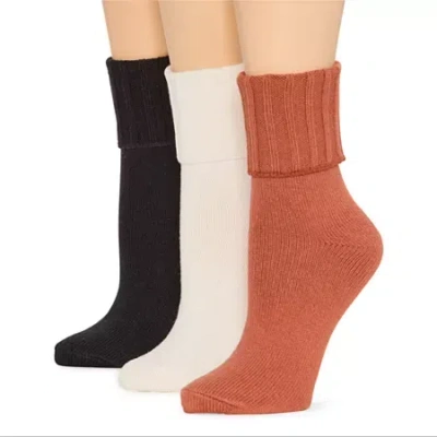 Mixit Essentials Thick Rib Womens 3 Pair Turncuff Socks In Brown