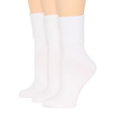Mixit Everyday Essential Rib Womens 3 Pair Plus Tall Turncuff Socks In White