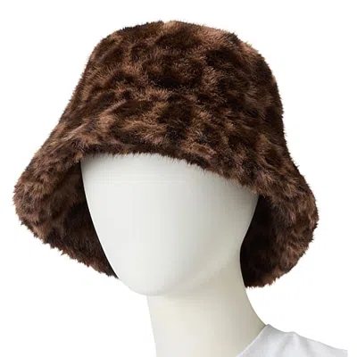 Mixit Faux Fur Womens Bucket Hat In Brown