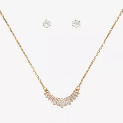 Mixit Frontal Necklace & Stud Earring Womens Cubic Zirconia 2-pc. Jewelry Set In Gold