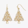 Mixit Gold Tone And Pearl Christmas Tree Womens Multi Color Glass Stainless Steel Drop Earrings In Multi