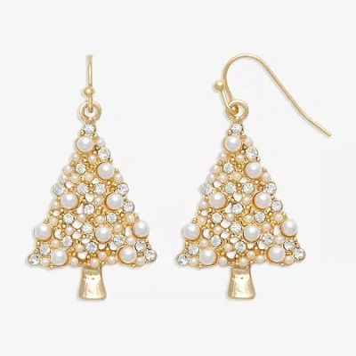 Mixit Gold Tone And Pearl Christmas Tree Womens Multi Color Glass Stainless Steel Drop Earrings