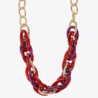Mixit Gold Tone & Red Womens 17 Inch Collar Necklace