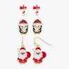Mixit Gold Tone Candy Cane; Bell & Santa Womens 3 Pair Earring Set In Red