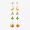 Mixit Gold Tone Christmas Tree & Snowflake Womens Multi Color Glass 6 Pair Earring Set In Gold