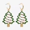 Mixit Gold Tone Christmas Tree Womens Multi Color Glass Drop Earrings In Multi