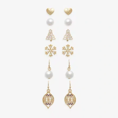 Mixit Gold Tone Heart; Christmas Tree; Ornament; And Snowflake Womens Multi Color Glass 6 Pair Earring Set